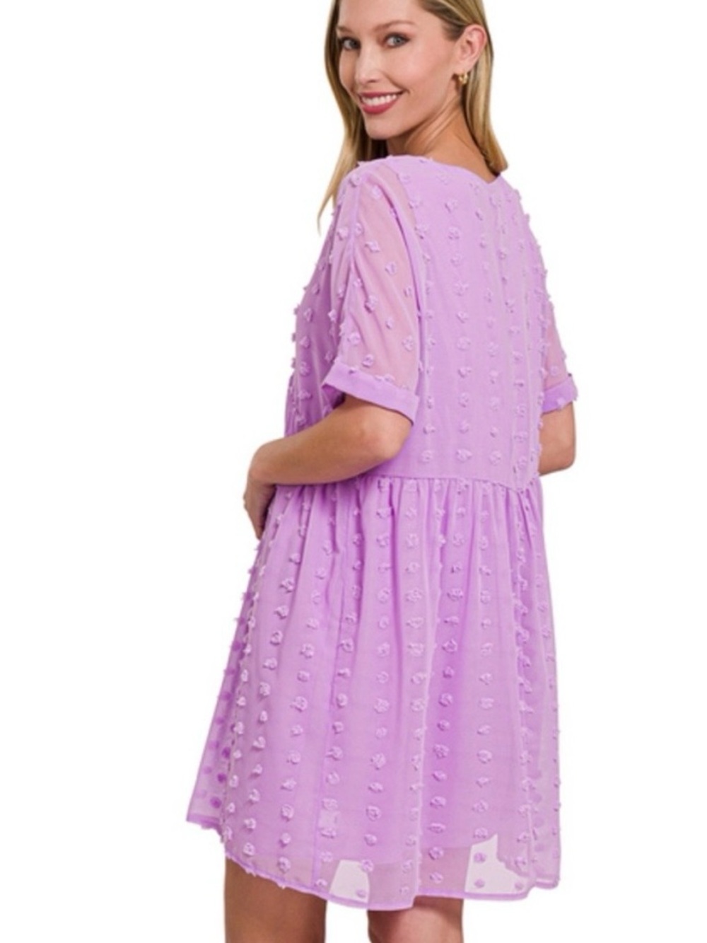 Zenana Outfitters Large Lavender V-Neck Dress - Picture 3 of 11